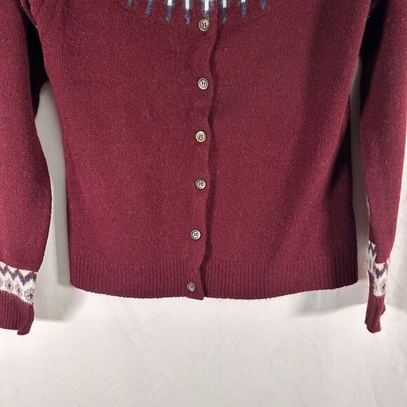 Telluride lambs Wool Cardigan Women's Medium Red White Knit Button Front - Picture 3 of 9